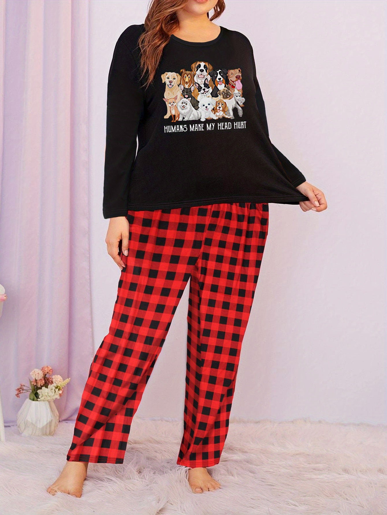 Dogs & Letter Print Pajamas Set