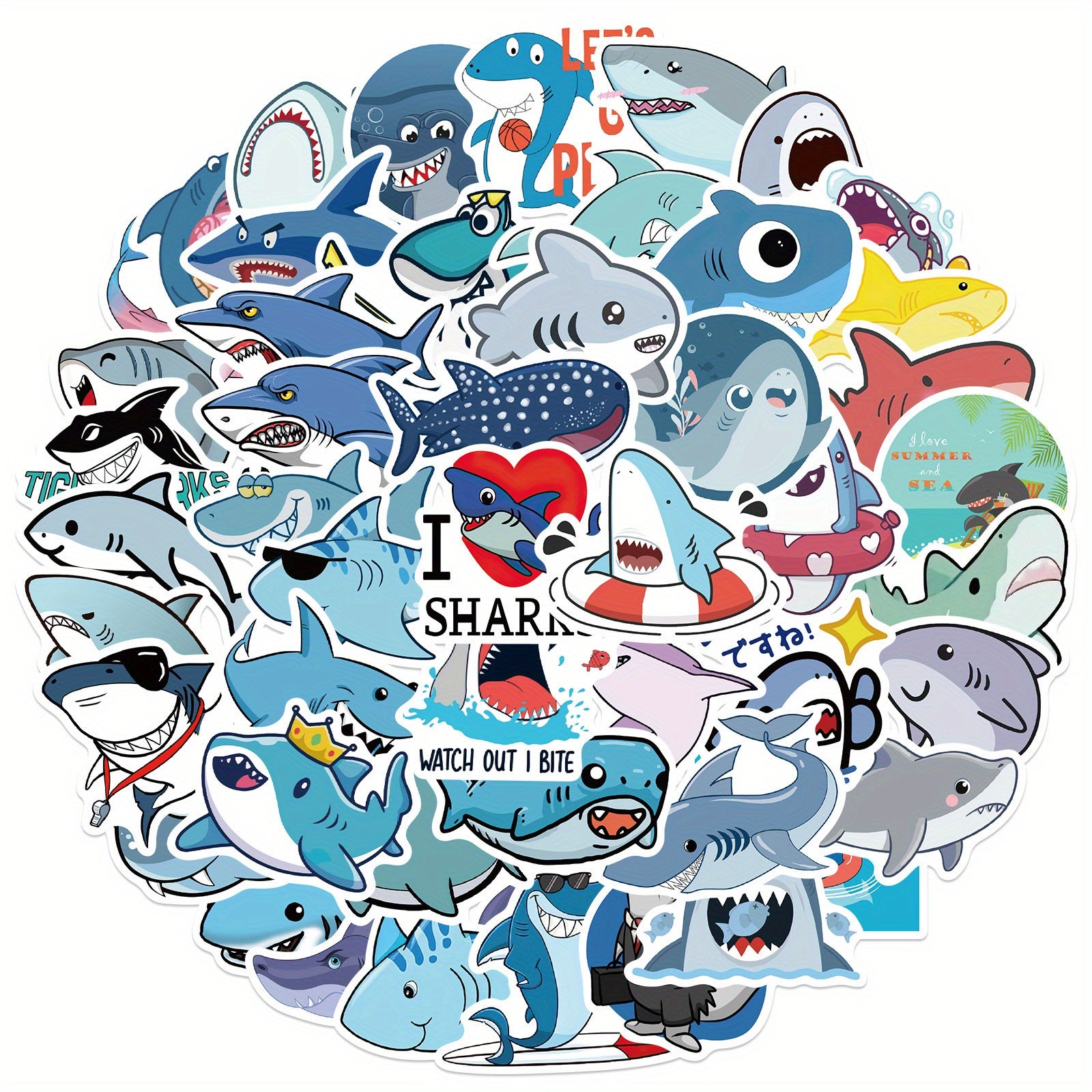 50pcs Cartoon Shark Stickers for Stationery, Books, Laptops, Water Cups, Phones