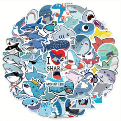 50pcs Cartoon Shark Stickers for Stationery, Books, Laptops, Water Cups, Phones