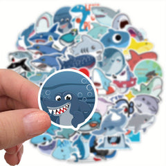 50pcs Cartoon Shark Stickers for Stationery, Books, Laptops, Water Cups, Phones