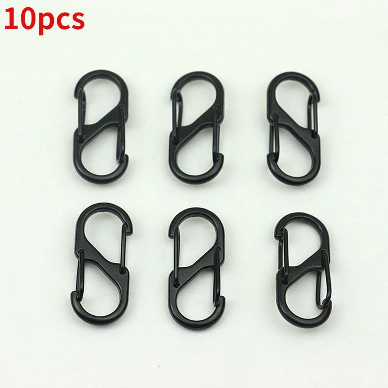 10pcs Stainless Steel S Carabiner Lock Mini Keychain Hook Anti Theft
