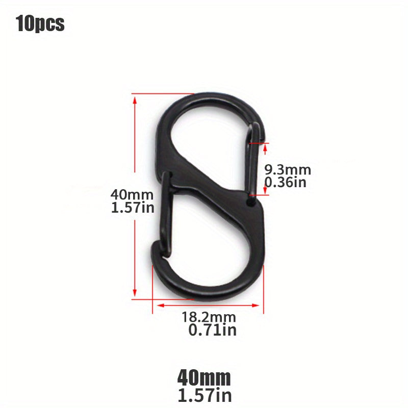 10pcs Stainless Steel S Carabiner Lock Mini Keychain Hook Anti Theft