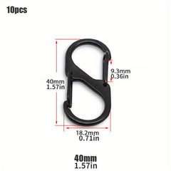 10pcs Stainless Steel S Carabiner Lock Mini Keychain Hook Anti Theft
