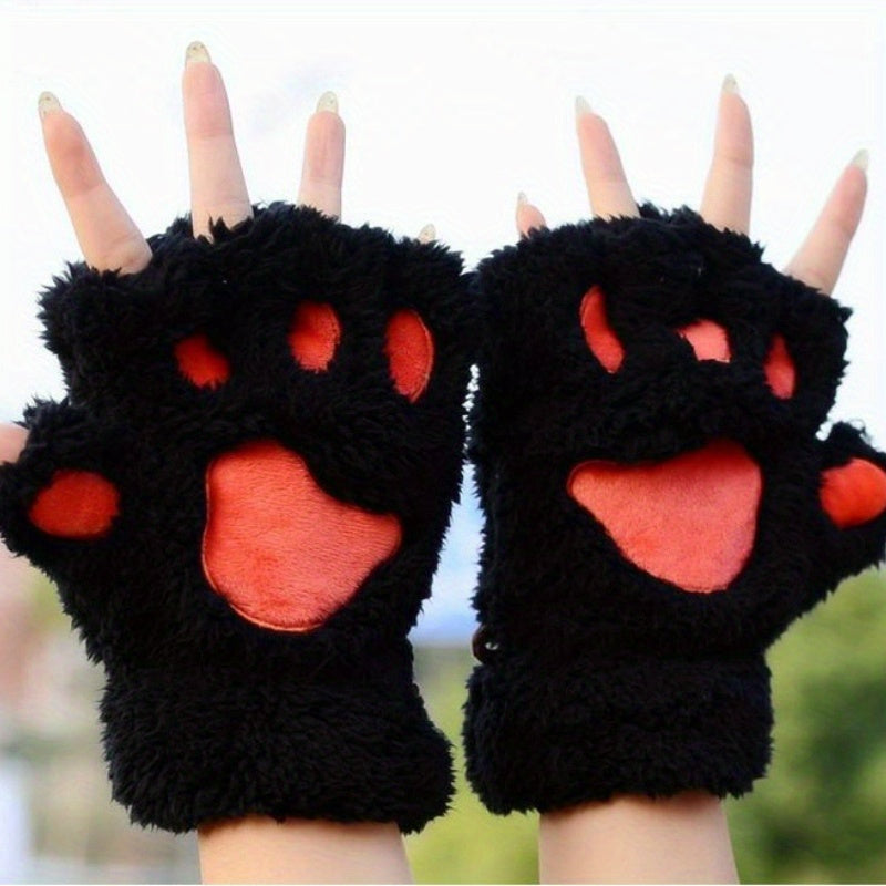 Cartoon Cat Paw Warm Gloves for Outdoor Sports