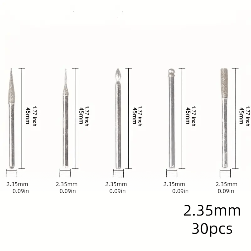 30pcs Diamond Grinding Burr Needle Point for Glass Jade Stone 2.35 3mm Drill Bit