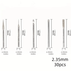 30pcs Diamond Grinding Burr Needle Point for Glass Jade Stone 2.35 3mm Drill Bit