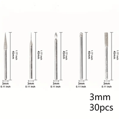 30pcs Diamond Grinding Burr Needle Point for Glass Jade Stone 2.35 3mm Drill Bit
