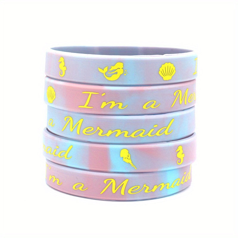 6 Pcs Mermaid Pattern Glow Silicone Bracelets - 20 32x1