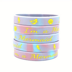 6 Pcs Mermaid Pattern Glow Silicone Bracelets - 20 32x1