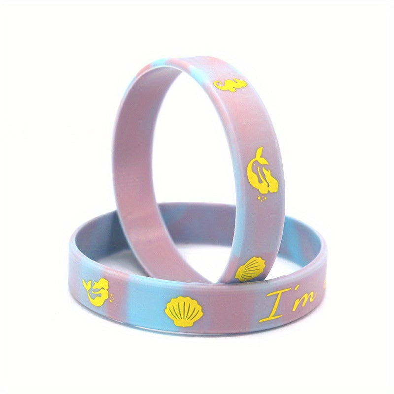 6 Pcs Mermaid Pattern Glow Silicone Bracelets - 20 32x1