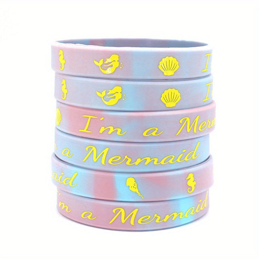6 Pcs Mermaid Pattern Glow Silicone Bracelets - 20 32x1