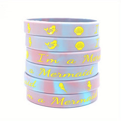 6 Pcs Mermaid Pattern Glow Silicone Bracelets - 20 32x1