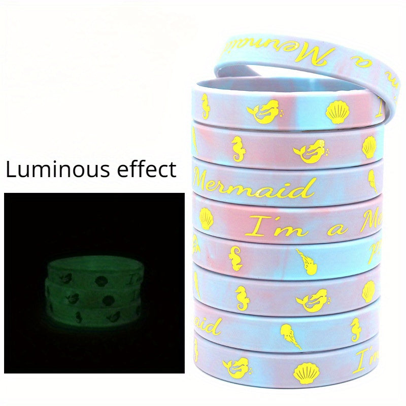 6 Pcs Mermaid Pattern Glow Silicone Bracelets - 20 32x1