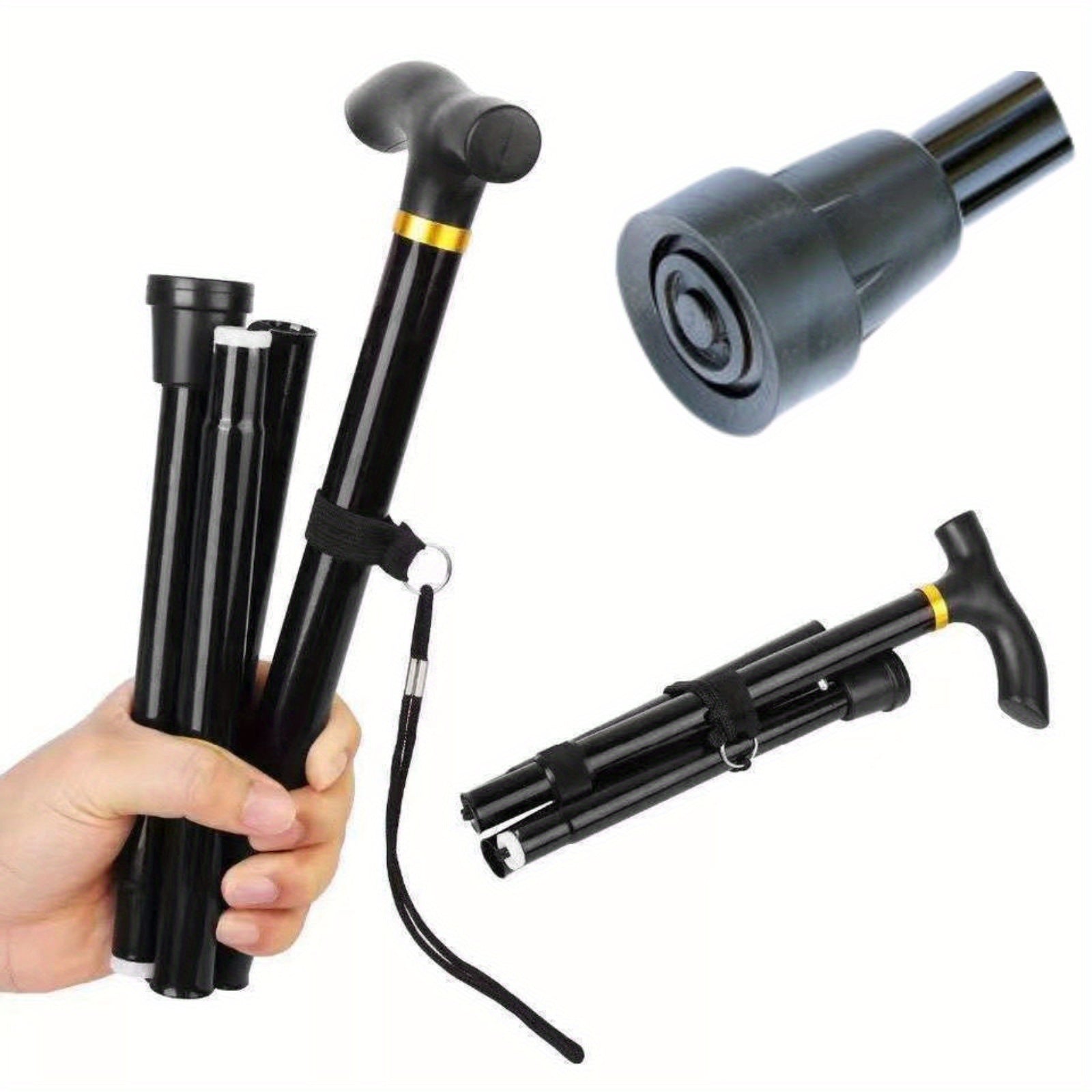 Foldable Lightweight Aluminum Hiking Stick Telescopic Straight Handle