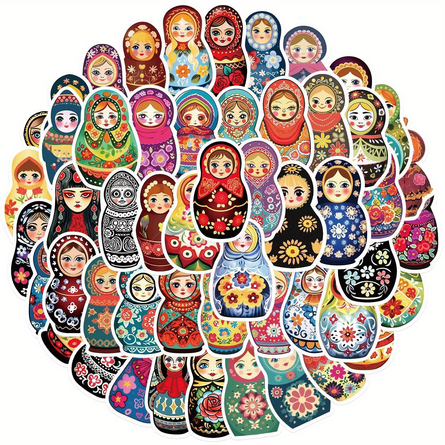52pcs Cartoon Matryoshka Doll Graffiti Stickers DIY Waterproof Stickers