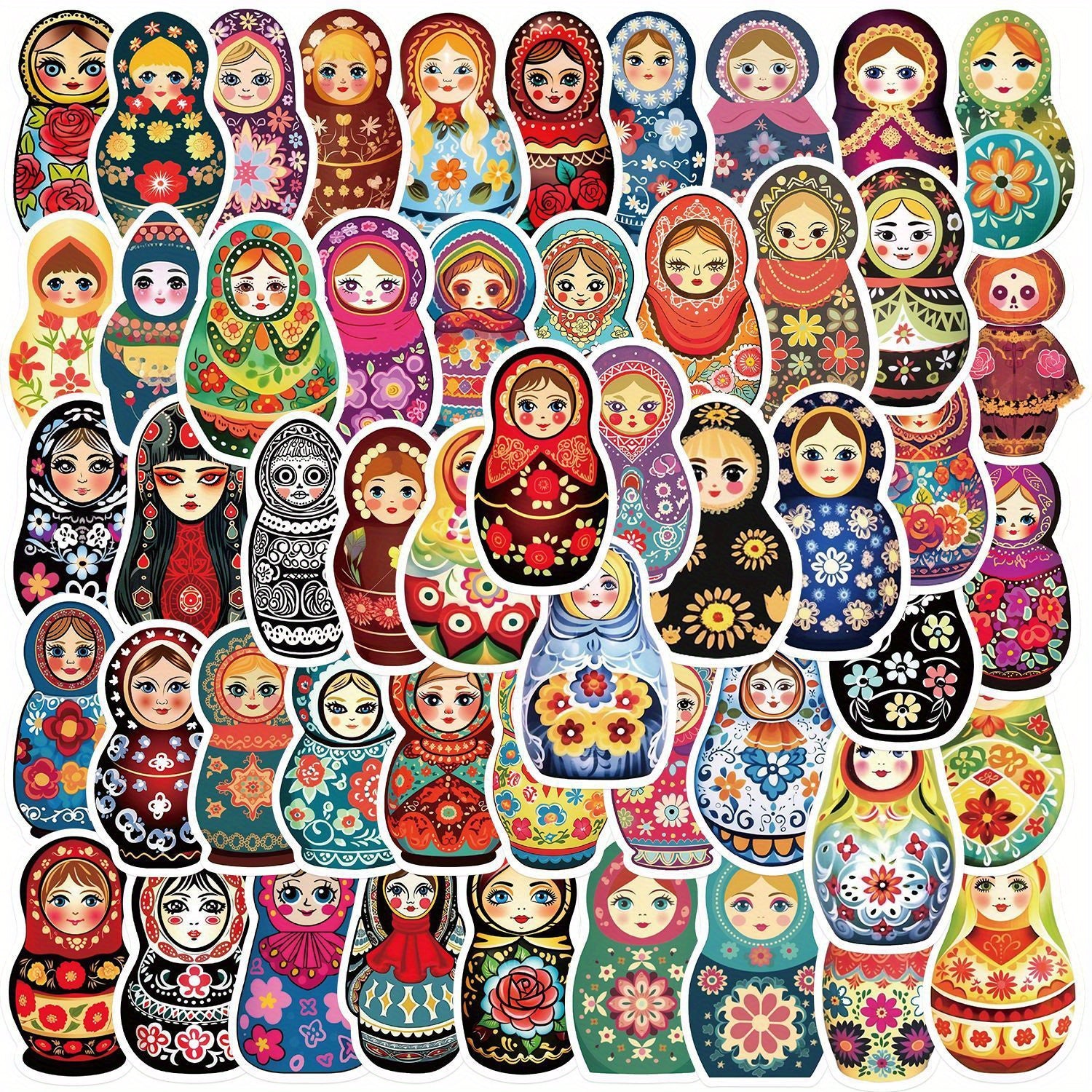 52pcs Cartoon Matryoshka Doll Graffiti Stickers DIY Waterproof Stickers