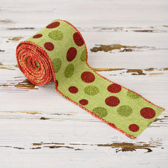 Christmas Dot Ribbons Glitter Wired Ribbons Green Red Ribbons DIY Crafts