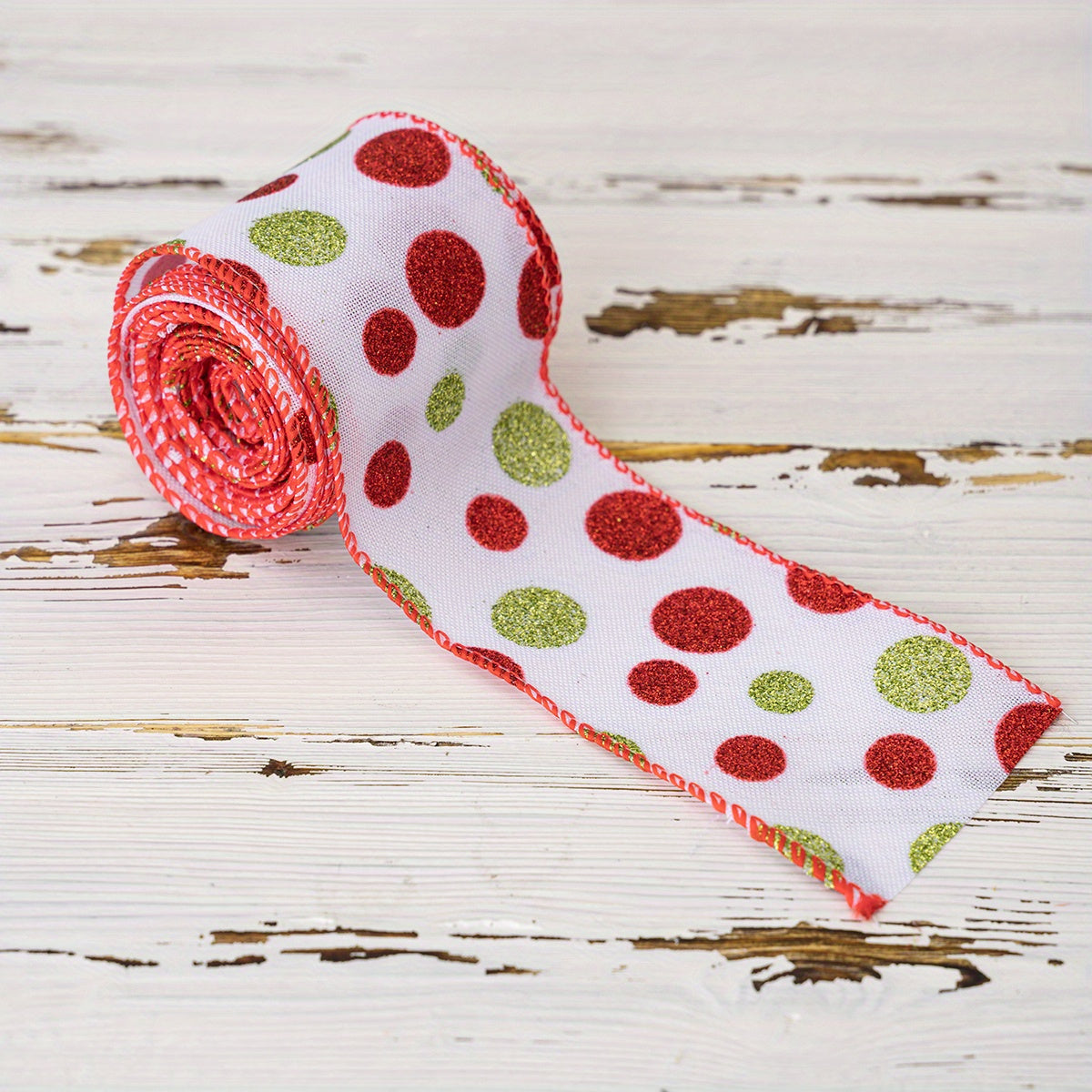 Christmas Dot Ribbons Glitter Wired Ribbons Green Red Ribbons DIY Crafts