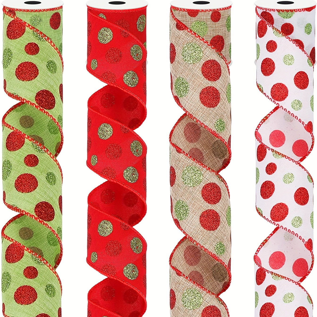 Christmas Dot Ribbons Glitter Wired Ribbons Green Red Ribbons DIY Crafts