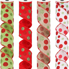 Christmas Dot Ribbons Glitter Wired Ribbons Green Red Ribbons DIY Crafts