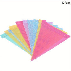 12pcs 4m Colorful Jute Linen Flags Pennant Birthday Bunting Banners
