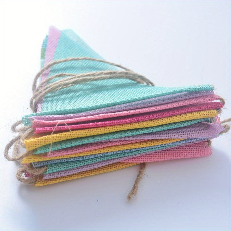 12pcs 4m Colorful Jute Linen Flags Pennant Birthday Bunting Banners