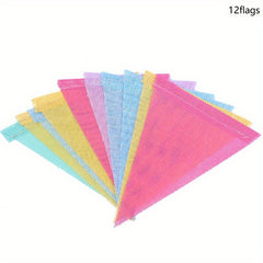 12pcs 4m Colorful Jute Linen Flags Pennant Birthday Bunting Banners