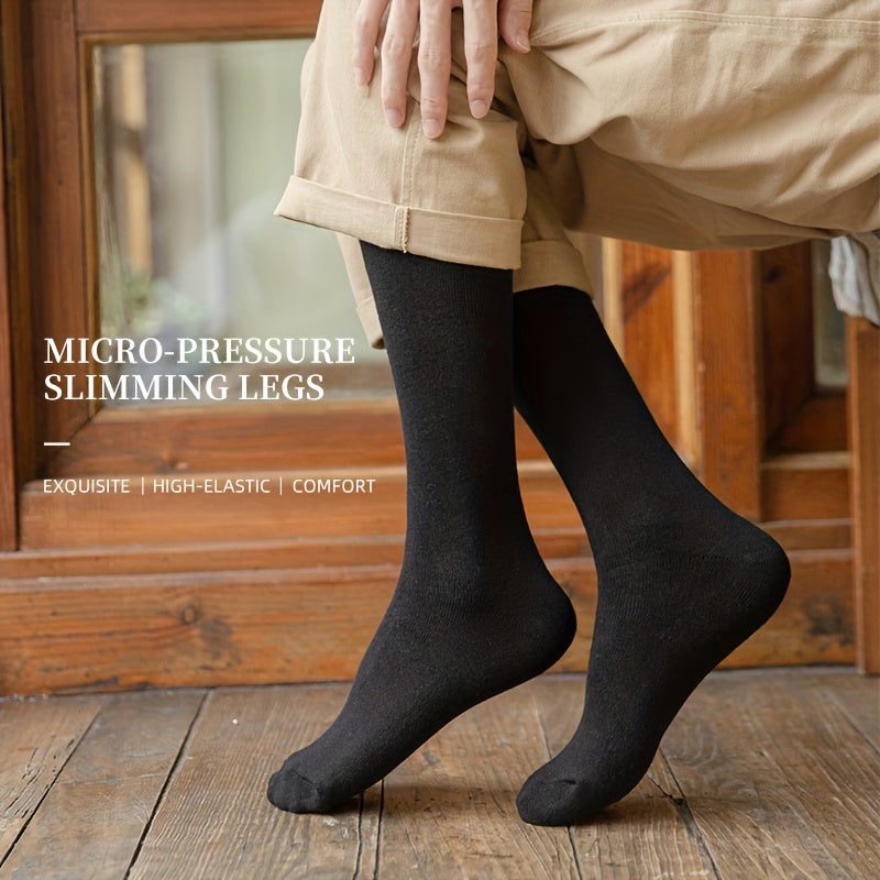 5 Pairs Men's Solid Thermal Mid calf Socks Winter Soft Comfy Unisex Breathable
