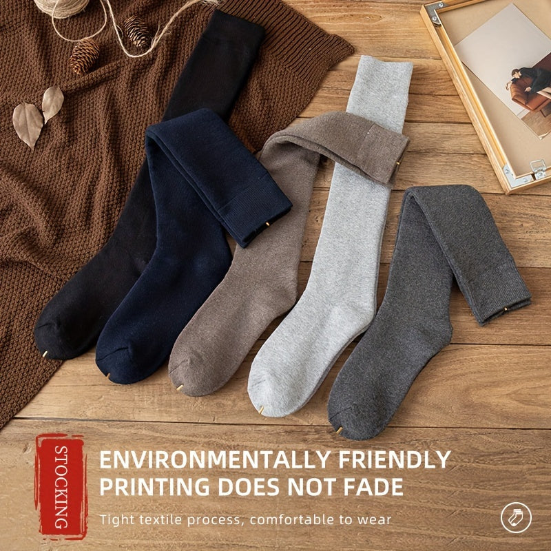 5 Pairs Men's Solid Thermal Mid calf Socks Winter Soft Comfy Unisex Breathable