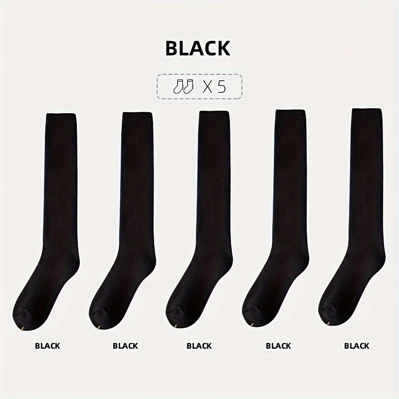 5 Pairs Men's Solid Thermal Mid calf Socks Winter Soft Comfy Unisex Breathable