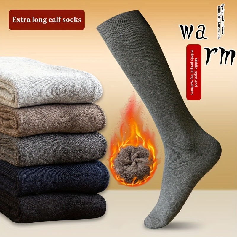 5 Pairs Men's Solid Thermal Mid calf Socks Winter Soft Comfy Unisex Breathable