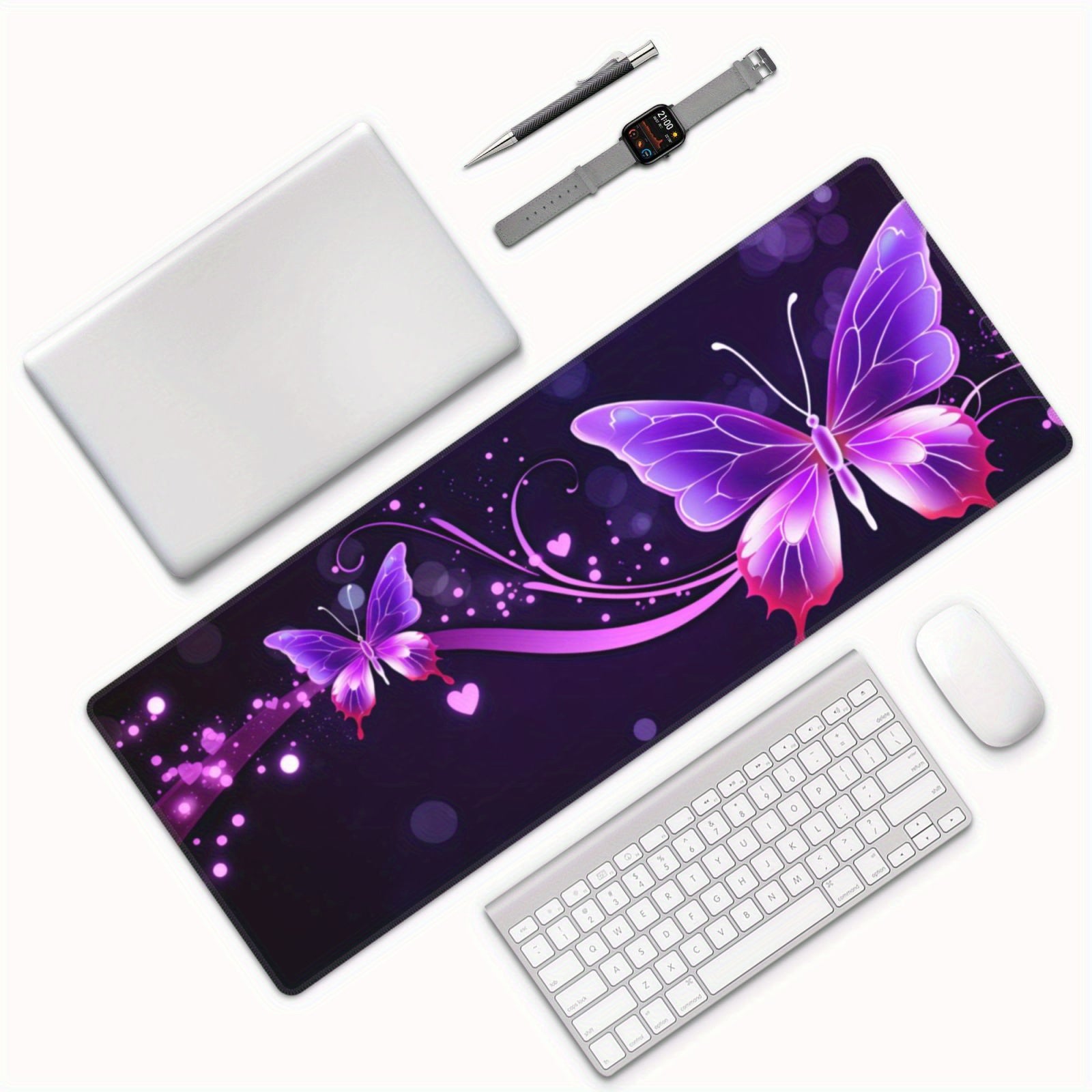 Purple Butterfly Large Mouse Pad XL Keyboard Mat Non Slip Rubber Base