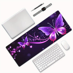 Purple Butterfly Large Mouse Pad XL Keyboard Mat Non Slip Rubber Base