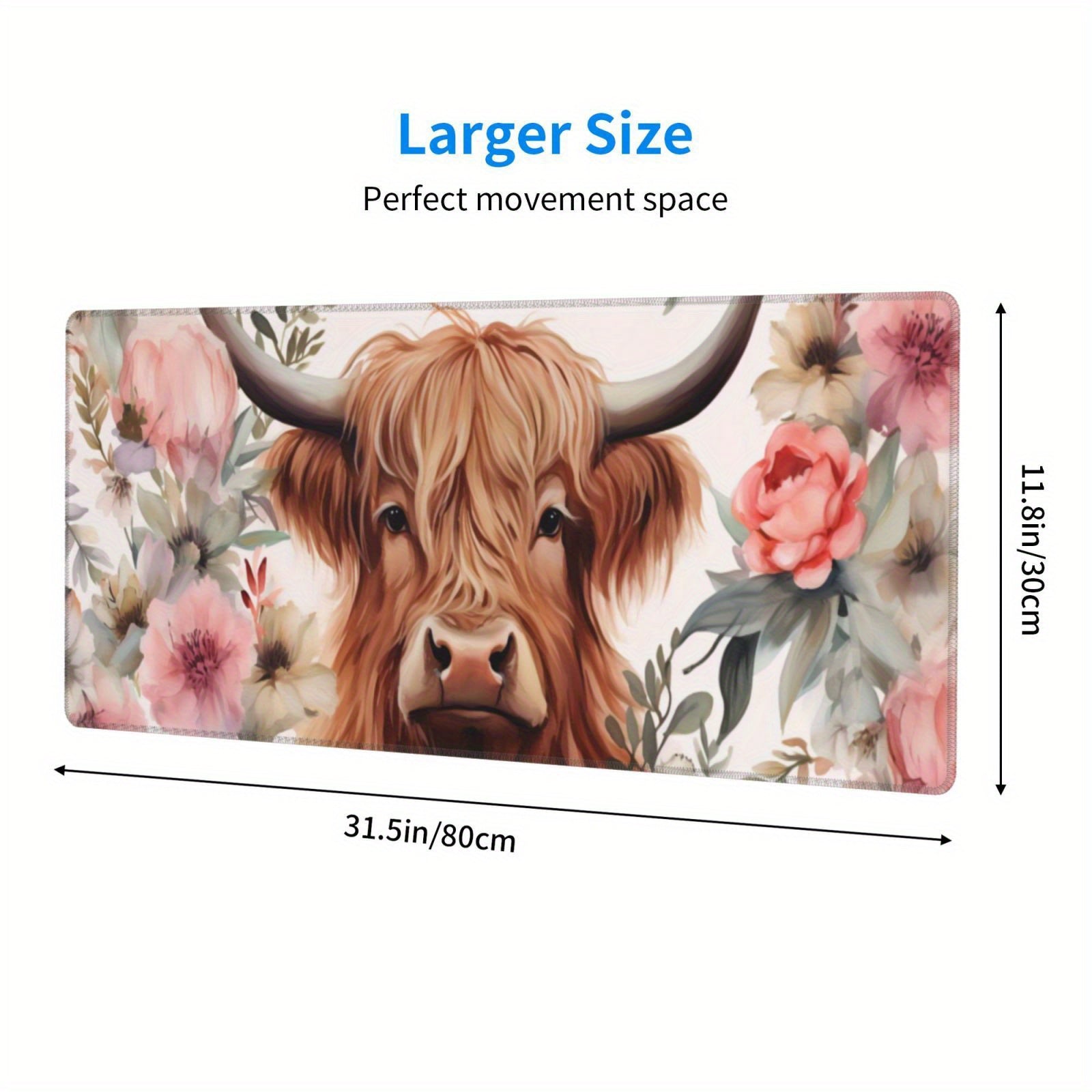 Pink Highland Cow Floral Large Mouse Pad Extended Desk Pad XL Keyboard Mat