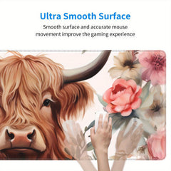 Pink Highland Cow Floral Large Mouse Pad Extended Desk Pad XL Keyboard Mat