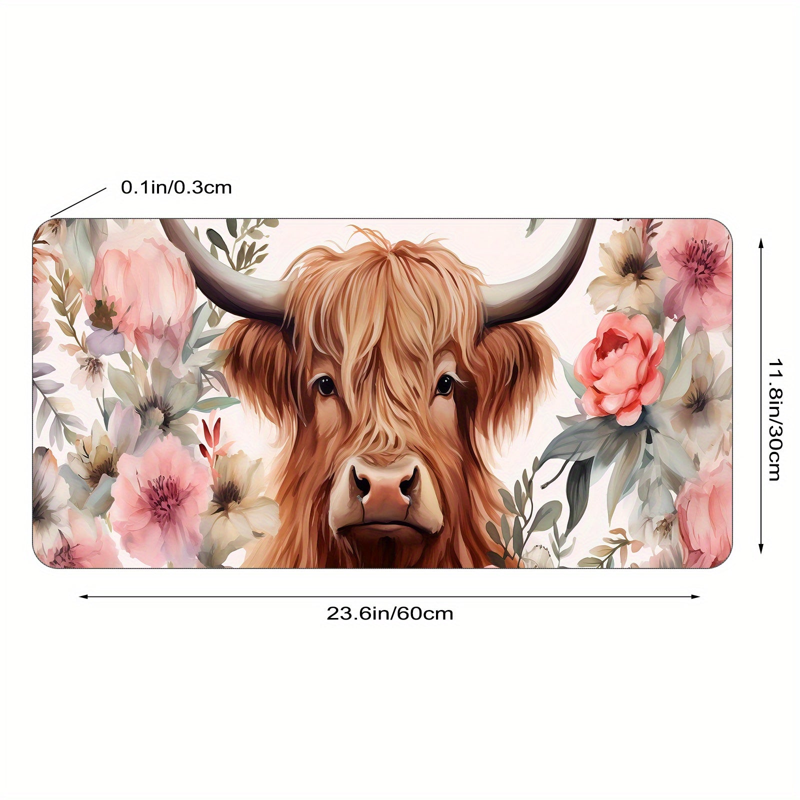Pink Highland Cow Floral Large Mouse Pad Extended Desk Pad XL Keyboard Mat