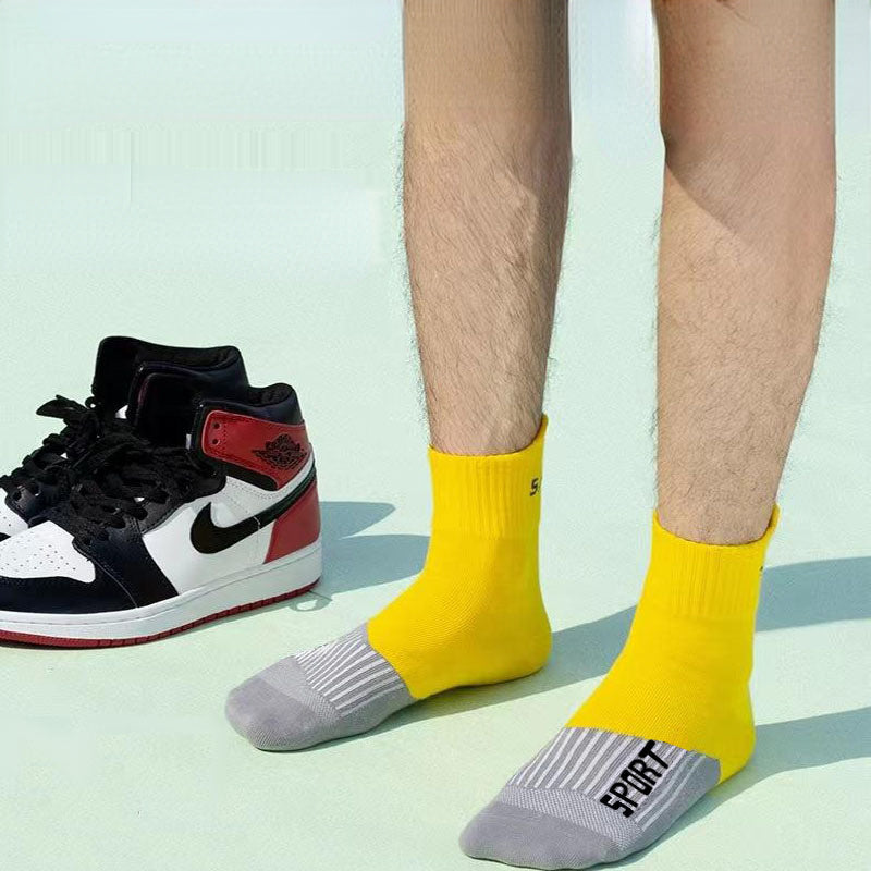 Men's Cotton Sports Socks Wear resistant Basketball Mid Calf Crew Socks