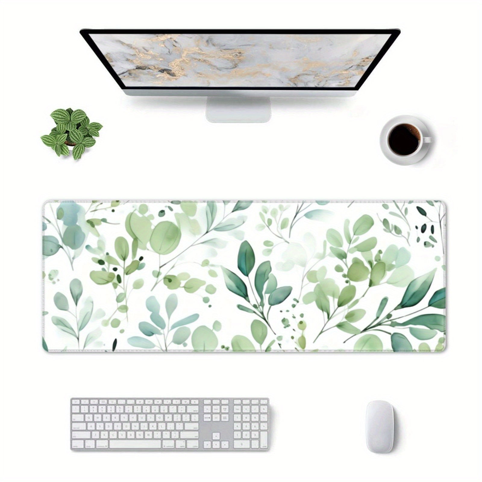 Eucalyptus Watercolor Leaves Desk Pad Protector Mouse Pad Mat Non Slip Rubber