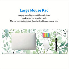 Eucalyptus Watercolor Leaves Desk Pad Protector Mouse Pad Mat Non Slip Rubber