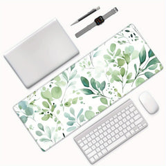 Eucalyptus Watercolor Leaves Desk Pad Protector Mouse Pad Mat Non Slip Rubber
