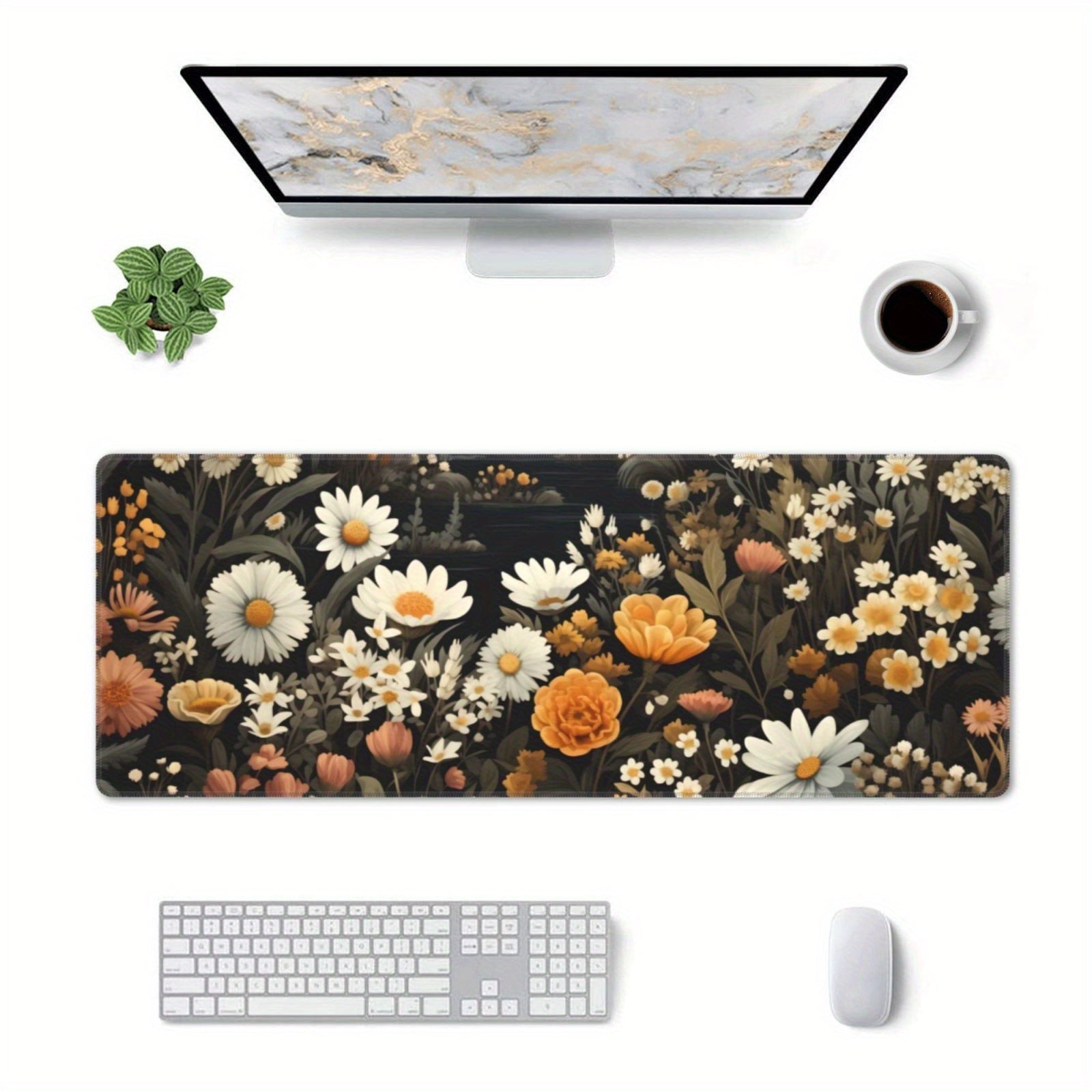 Floral Garden Desk Pad Protector Mouse Pad Mat Non Slip Rubber Desk Mat