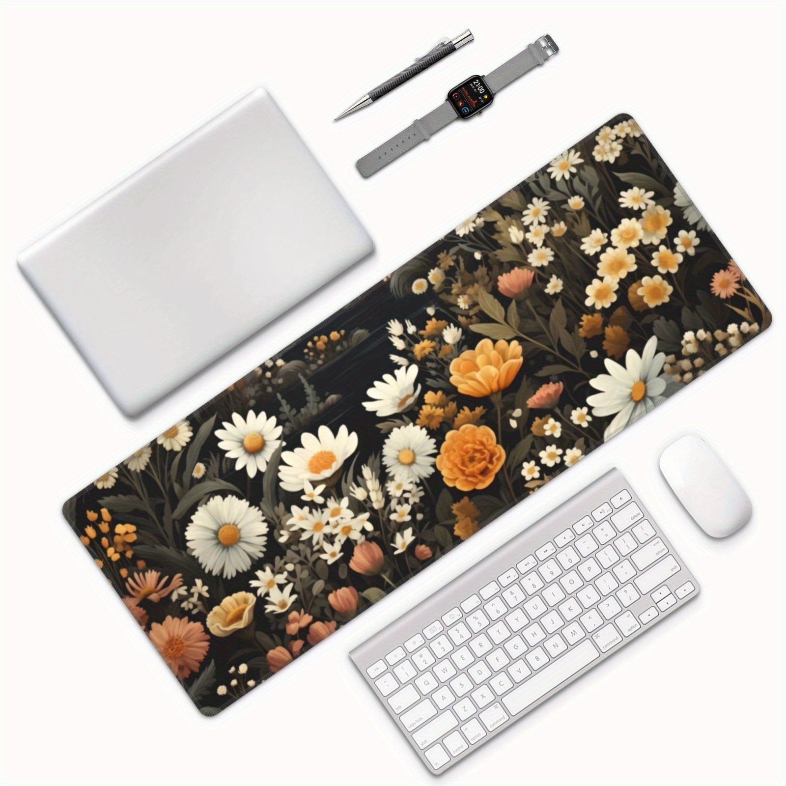 Floral Garden Desk Pad Protector Mouse Pad Mat Non Slip Rubber Desk Mat