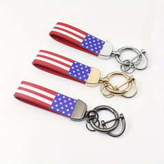 American Flag Car Keychain PU Leather Keyring Pendant