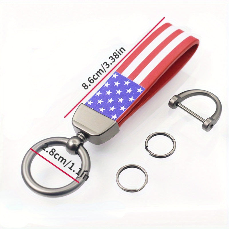 American Flag Car Keychain PU Leather Keyring Pendant