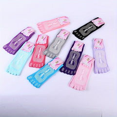 Rainbow Yoga Socks Five Toes Non Slip Towel Bottom Knitted Calf Women's Socks