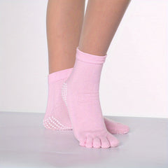Rainbow Yoga Socks Five Toes Non Slip Towel Bottom Knitted Calf Women's Socks