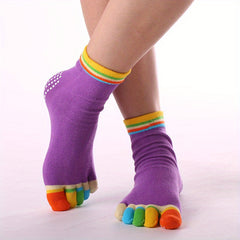 Rainbow Non-slip Yoga Socks Cozy Five Toe Split Knitted Socks