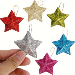 6pcs Christmas Star Hanging Decorations Colorful Christmas Tree Pendants