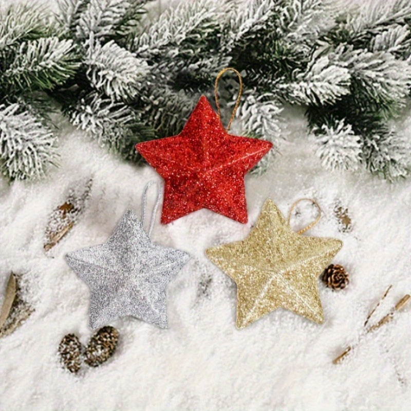 6pcs Christmas Star Hanging Decorations Colorful Christmas Tree Pendants