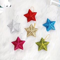 6pcs Christmas Star Hanging Decorations Colorful Christmas Tree Pendants